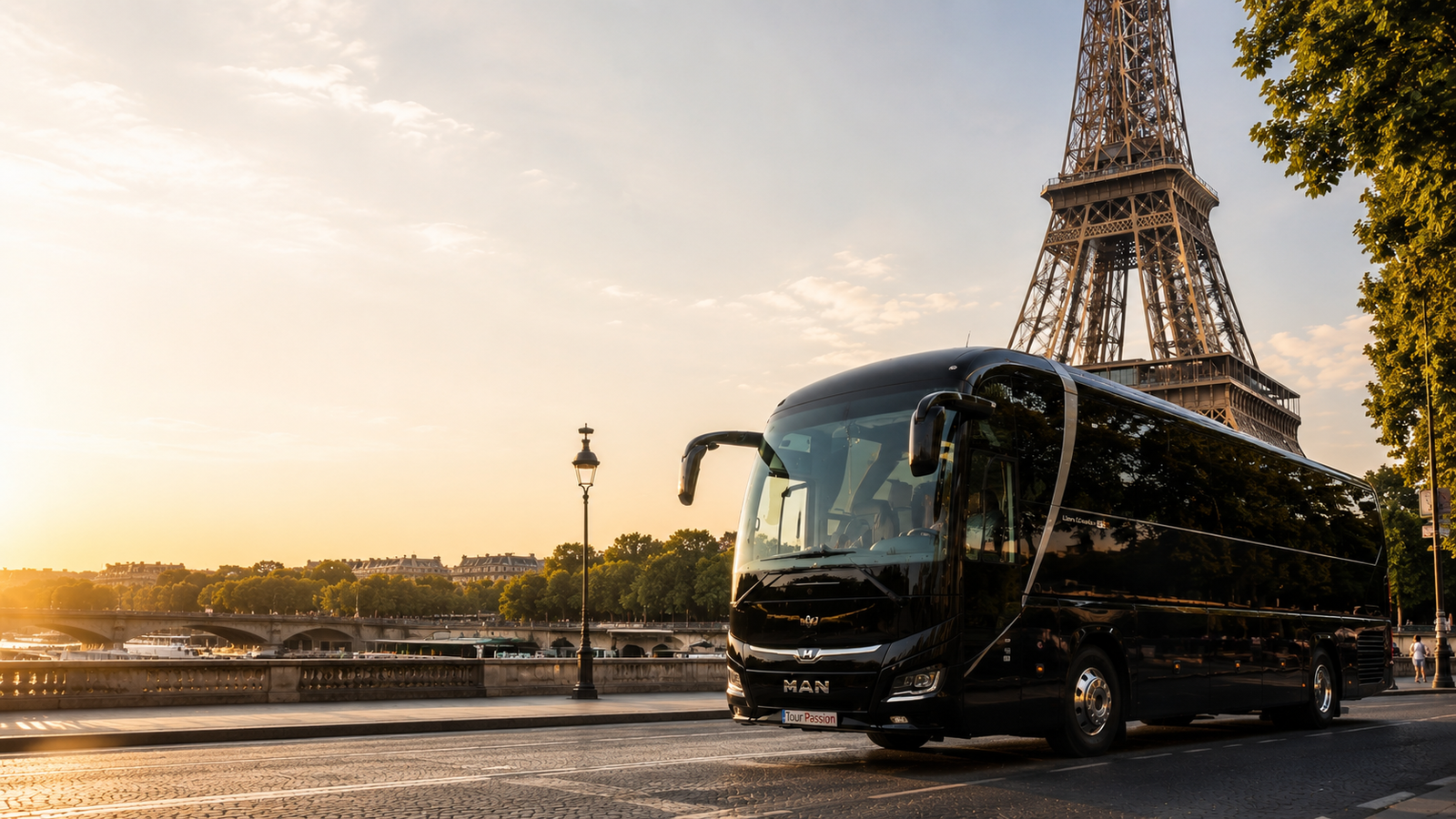 Luxury group transport Paris with modern coach and professional chauffeur